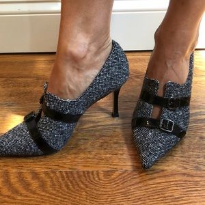 Manolo Blahnik Tweed & Black Patent Pumps